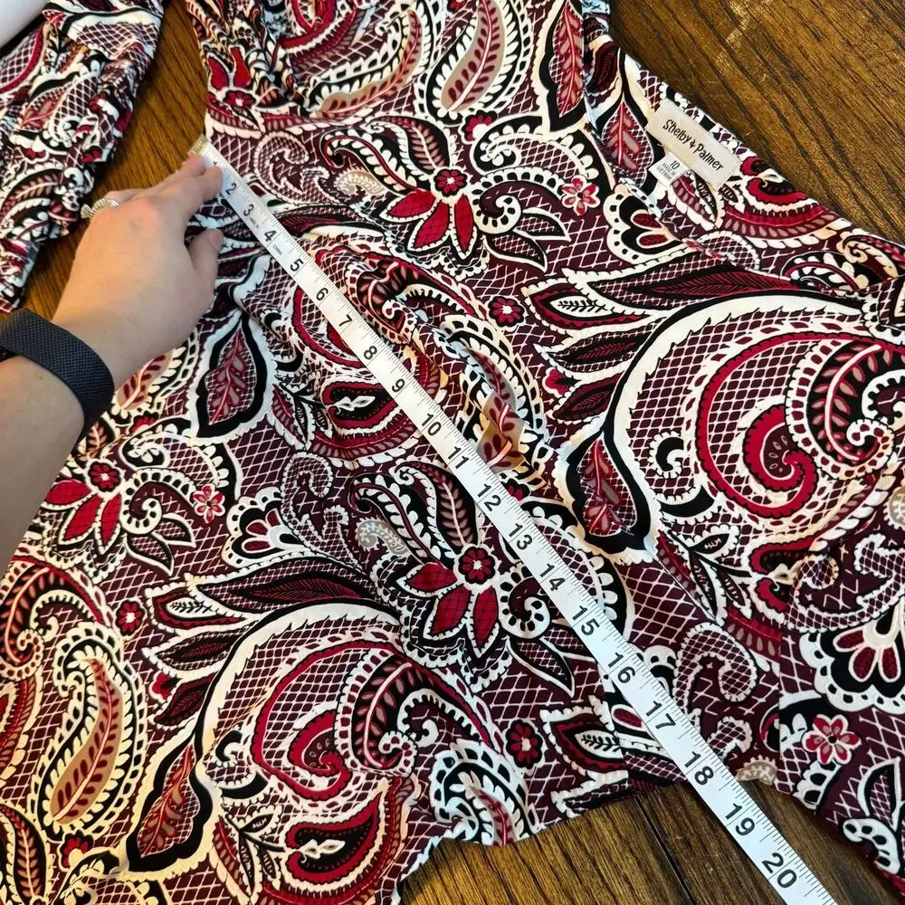 Shelby & Palmer Paisley Bell Sleeve Dress Size 10 Stretch Knit Boho Mod Retro - Picture 12 of 13
